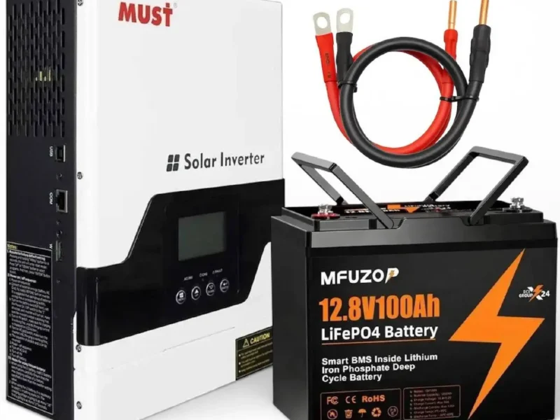 Гібридний інвертор Must 1,5 кВт + Акумулятор MFUZOP 1.28 кВт|100 А, з BMS для ДБЖ, 12В комплект резервного живлення для квартири