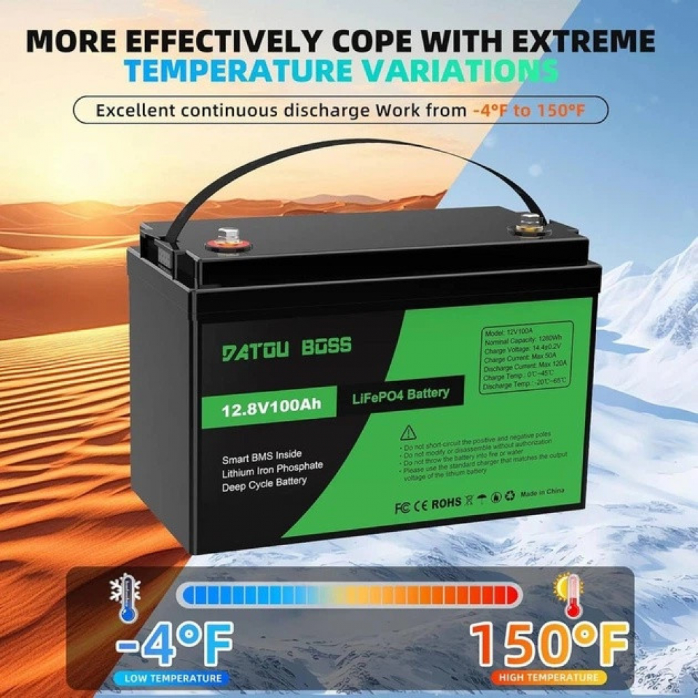 LiFePO4 12V 100Ah Акумулятор Datouboss, BMS, 1280Wh - Зображення 2