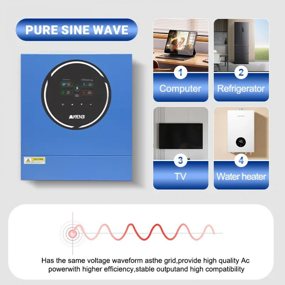 5 кВт + 10.24 кВт*г Комплект інвертор Anenji з WiFi + 2 настінних акумуляторів Daxtromn 48V/100Ah LiFePO4 для резервного живлення - Зображення 9
