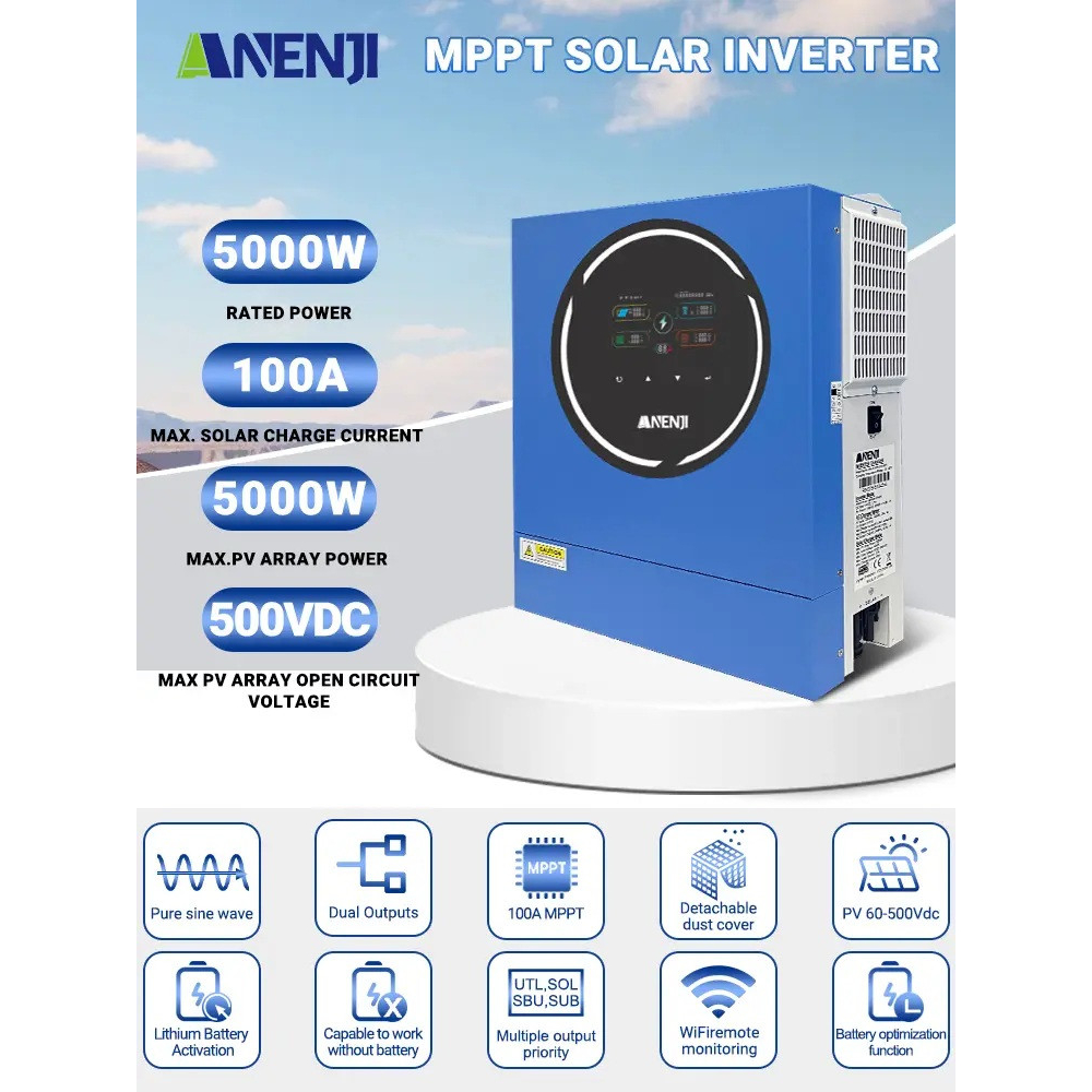 Комплект 5 кВт + 5.1 кВт*г інвертор Anenji з WiFi-модулем + акумулятор Datouboss LiFePO4 48V/100Ah для резервного живлення - Зображення 5