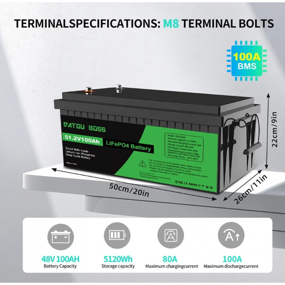 LiFePO4 48V/100AH Акумулятор Datouboss (5120W*h) для систем резервного живлення - Зображення 2