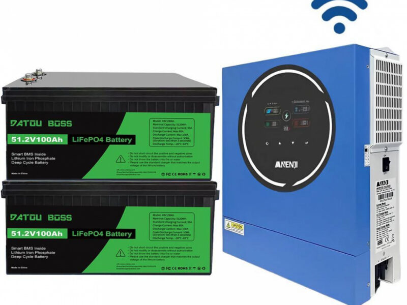 Комплект 5 кВт + 10.2 кВт*г інвертор Anenji з WiFi-модулем + 2 акумулятора Datouboss LiFePO4 48V/100Ah для резервного живлення