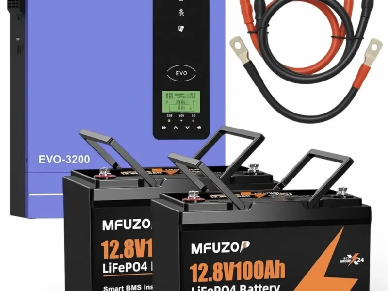 3.2 кВт + 2.56 кВт, Гібридний інвертор Anern, 24 В і Акумулятор MFUZOP 12 В 100 А — 2 шт., з BMS, комплект резервного живлення